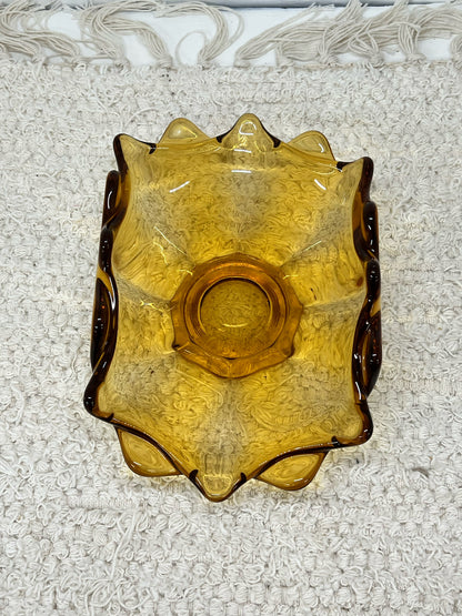 Viking glass MCM amber double crimp footed low bowl