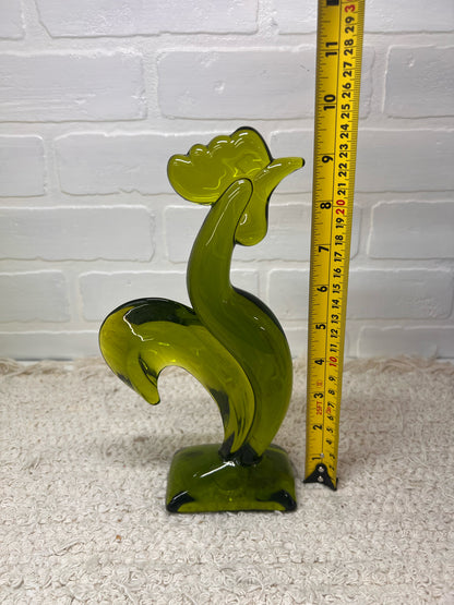 Mid Century Modern Viking Glass Kellogg Rooster Figurine – Avocado Green Art Glass