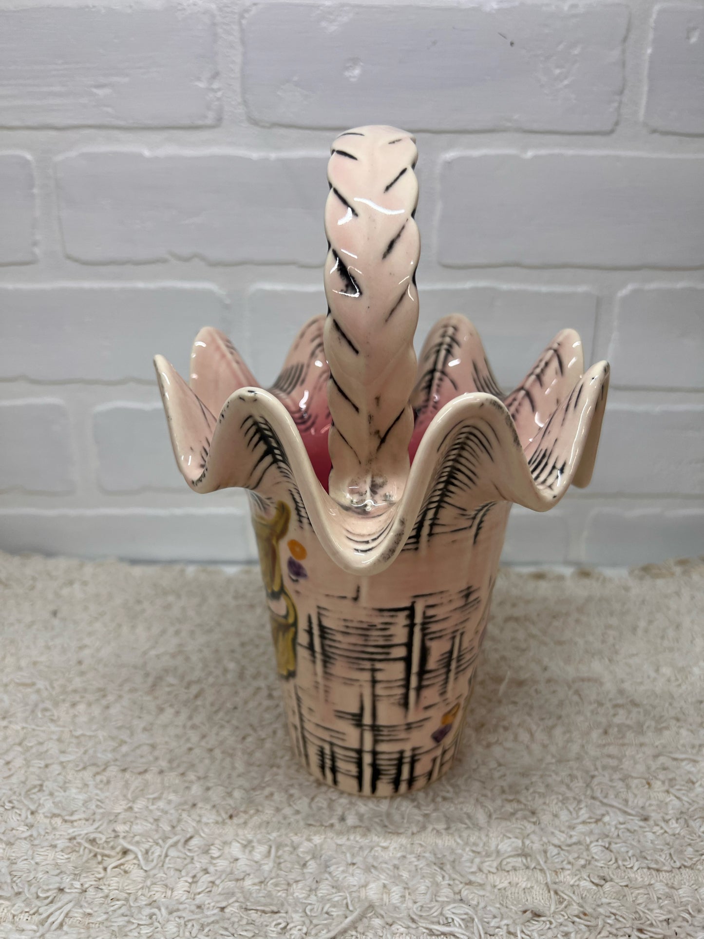 Hull Pottery 1950's 'Flite' T4 Pink Basket Vase