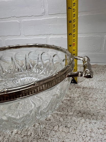 Vintage Cut Glass Serving Bowl w/ Silver Plated Trim and Serving Utensils