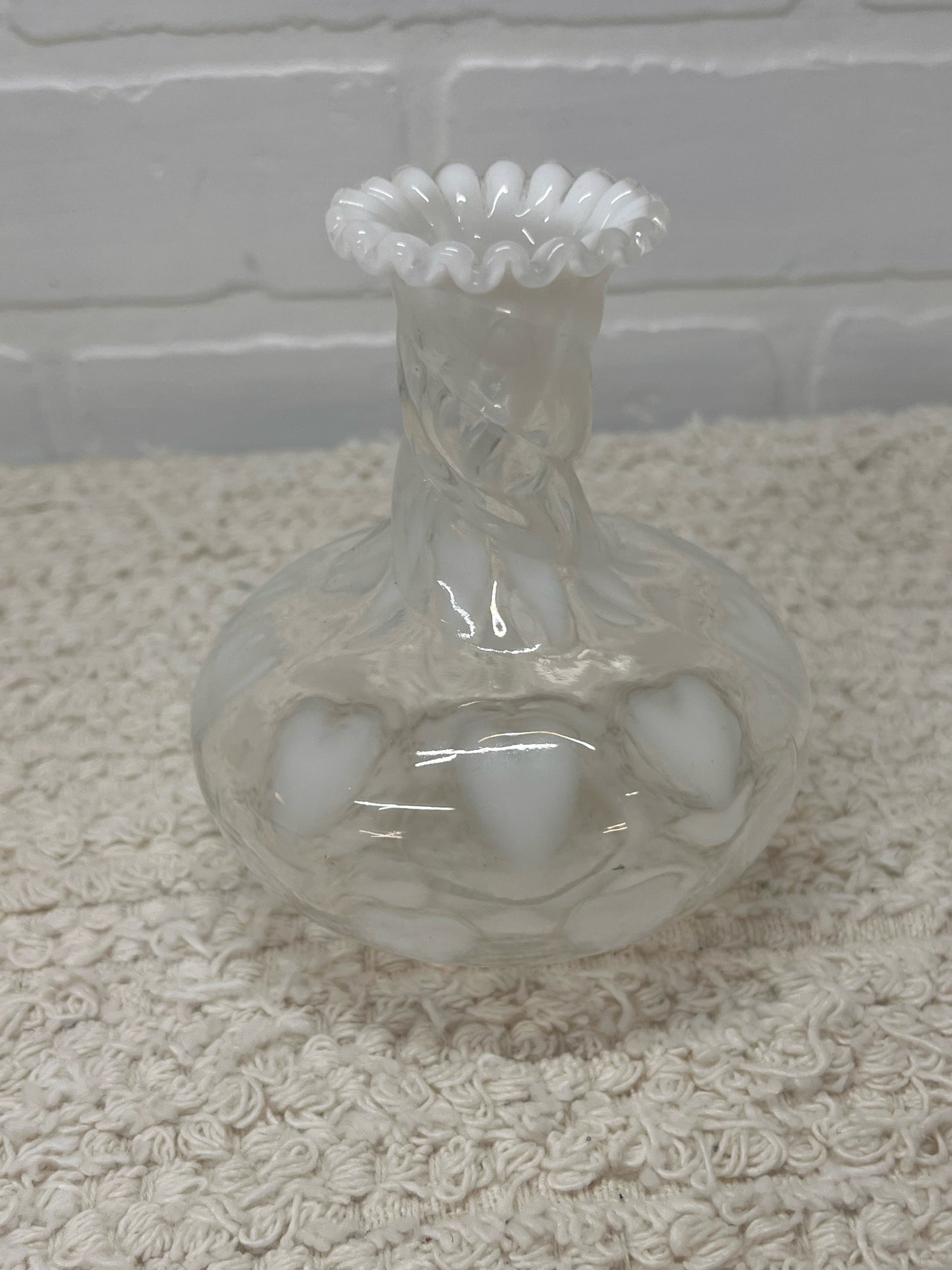 Fenton White Optic Heart Vase