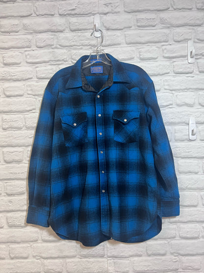 Size Large Vintage Pendleton Blue & Black PLaid Wool Western Shirt/Shacket