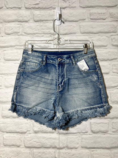 Boutique Raw Hem High Waist Skinny Denim Shorts