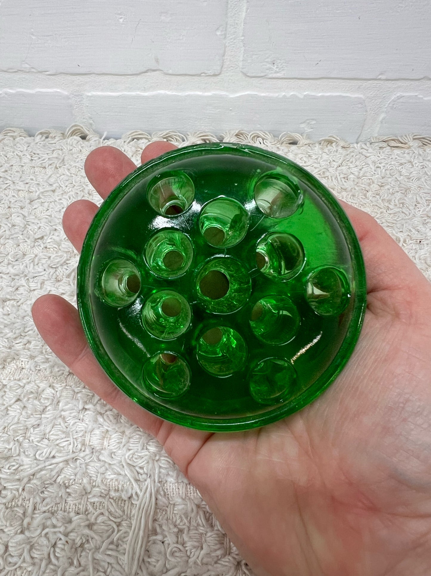 Vintage Uranium Glass Flower Frog