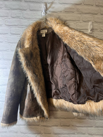 Newport News Vintage Leather Jacket w/ Faux Fur Trim