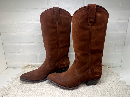 Frye Size 7 Sacha Tall Western Boots Brown Suede Leather