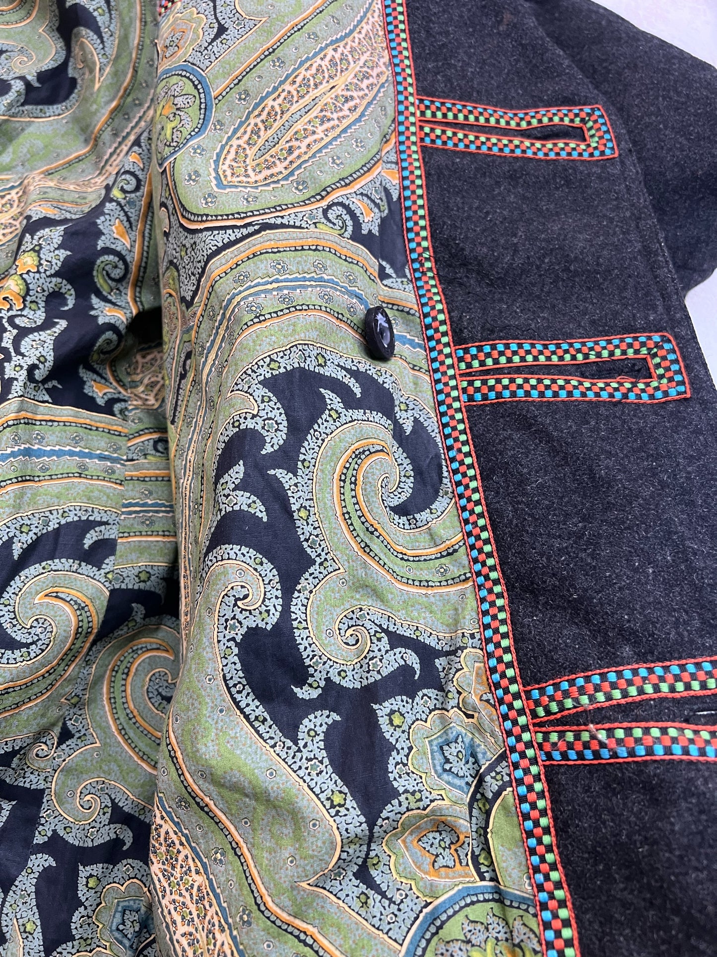 Robert Graham Mens XL Dark Gray Wool Peacoat w/ Paisley Lining
