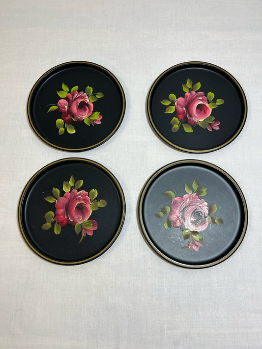 Vintage Tray Set - four tole ware rose trays