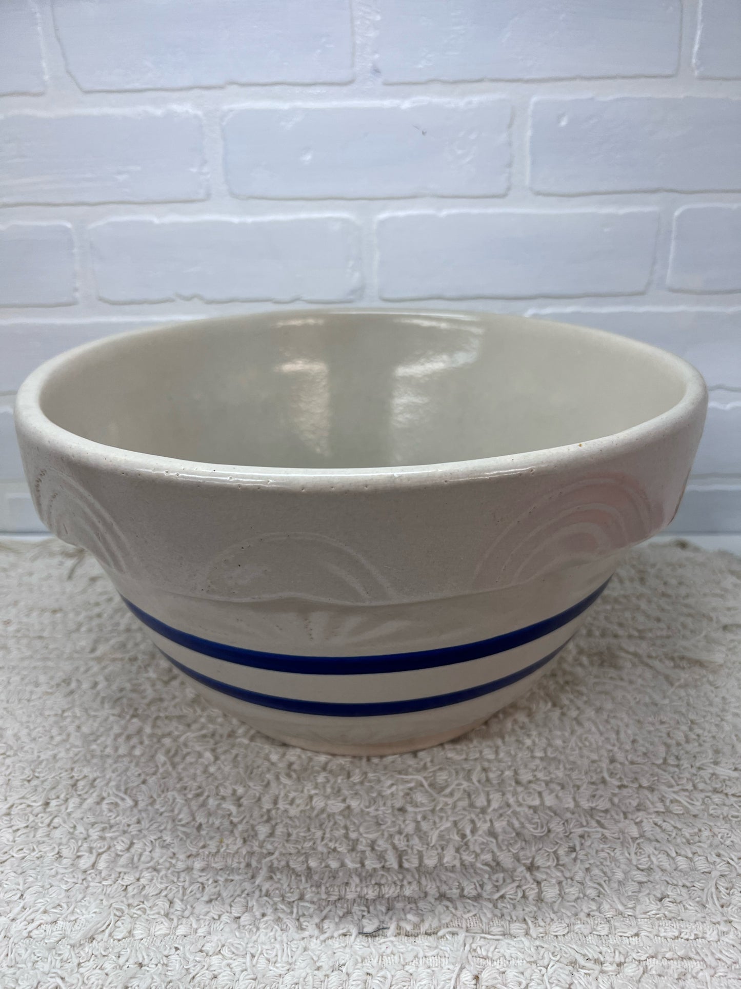 Ransbottom Roseville 12" Mid-Century Blue Banded Bowl
