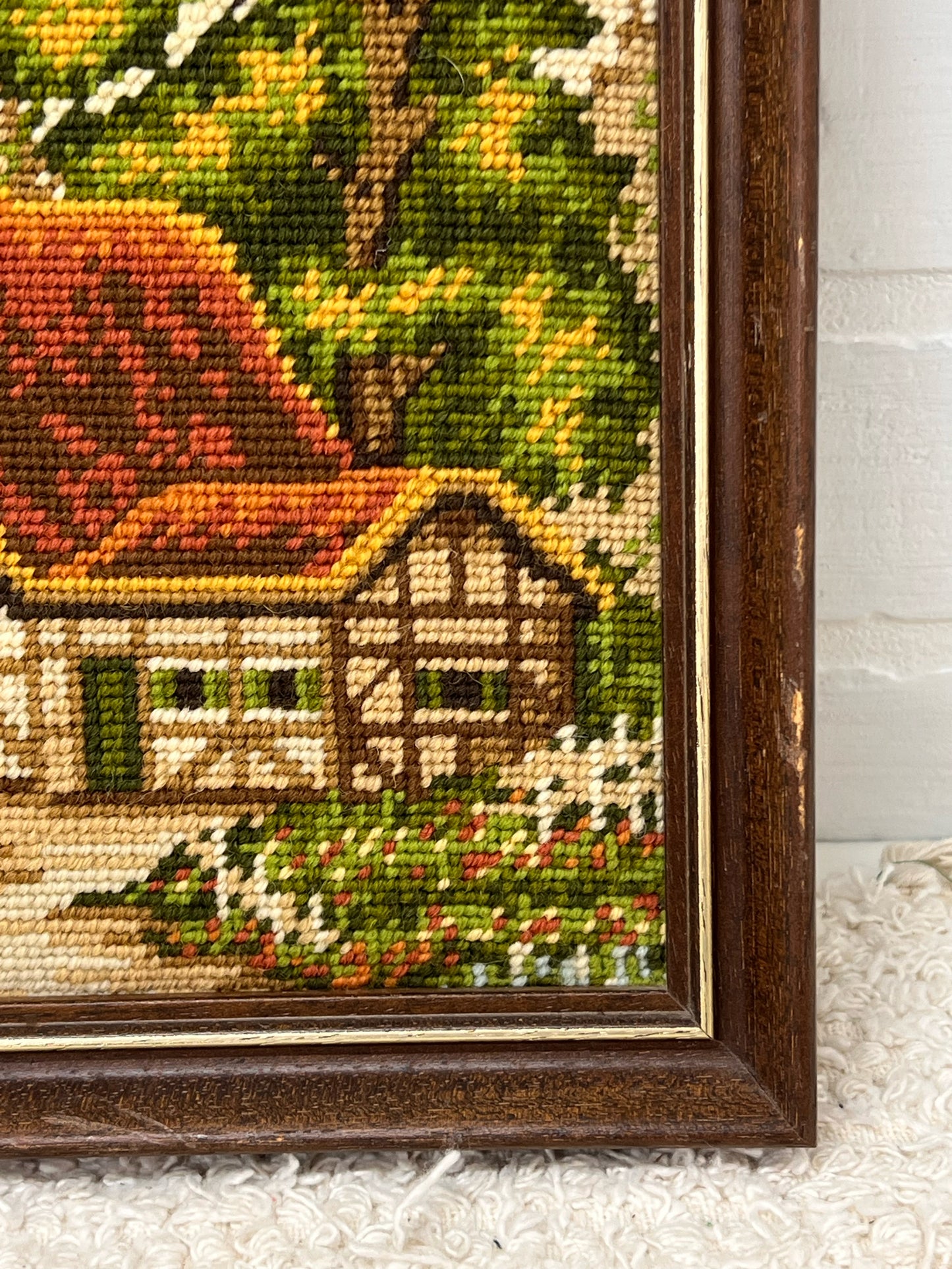 Vintage Needlepoint Farm Scene