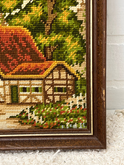 Vintage Needlepoint Farm Scene