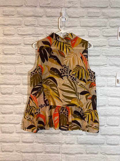 Size L CAbi Button Front Tripical Pattern Sleeveless Blouse