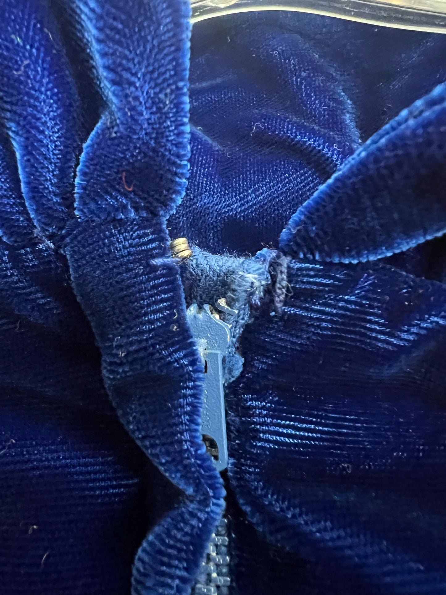 Circa 1970's Blue Velvet Bridesmaids Dress w/ Original Headpiece & Lace Sash