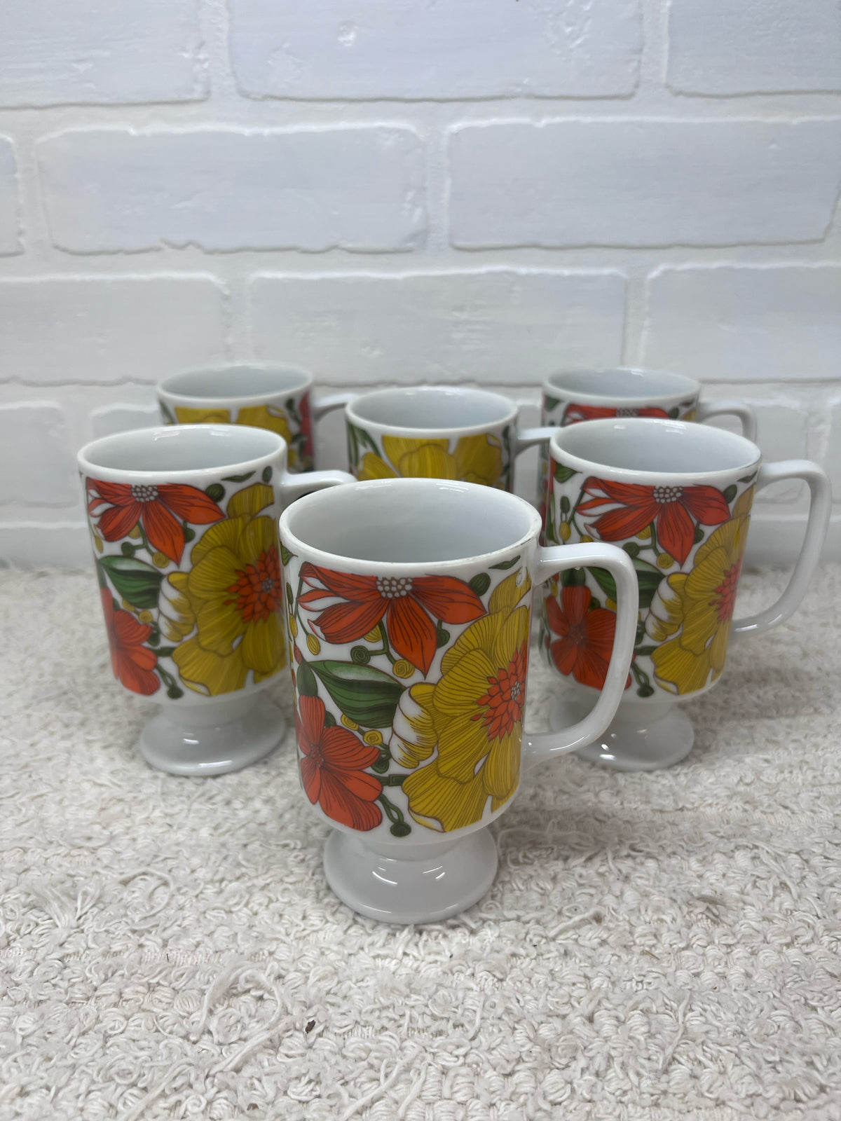 Set of 6 Circa 1970's Mod Flower Pedestal Mugs - Good Wood, Japan