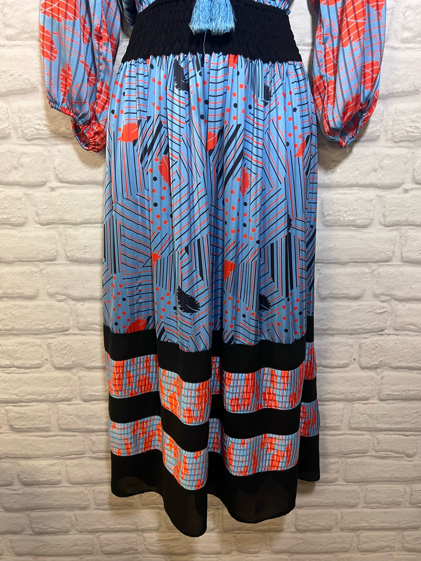 Diane Freis Vintage 1980's Blue Multi Print Midi Dress
