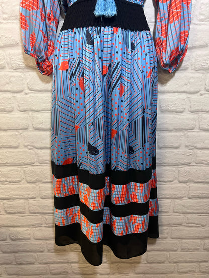 Diane Freis Vintage 1980's Blue Multi Print Midi Dress