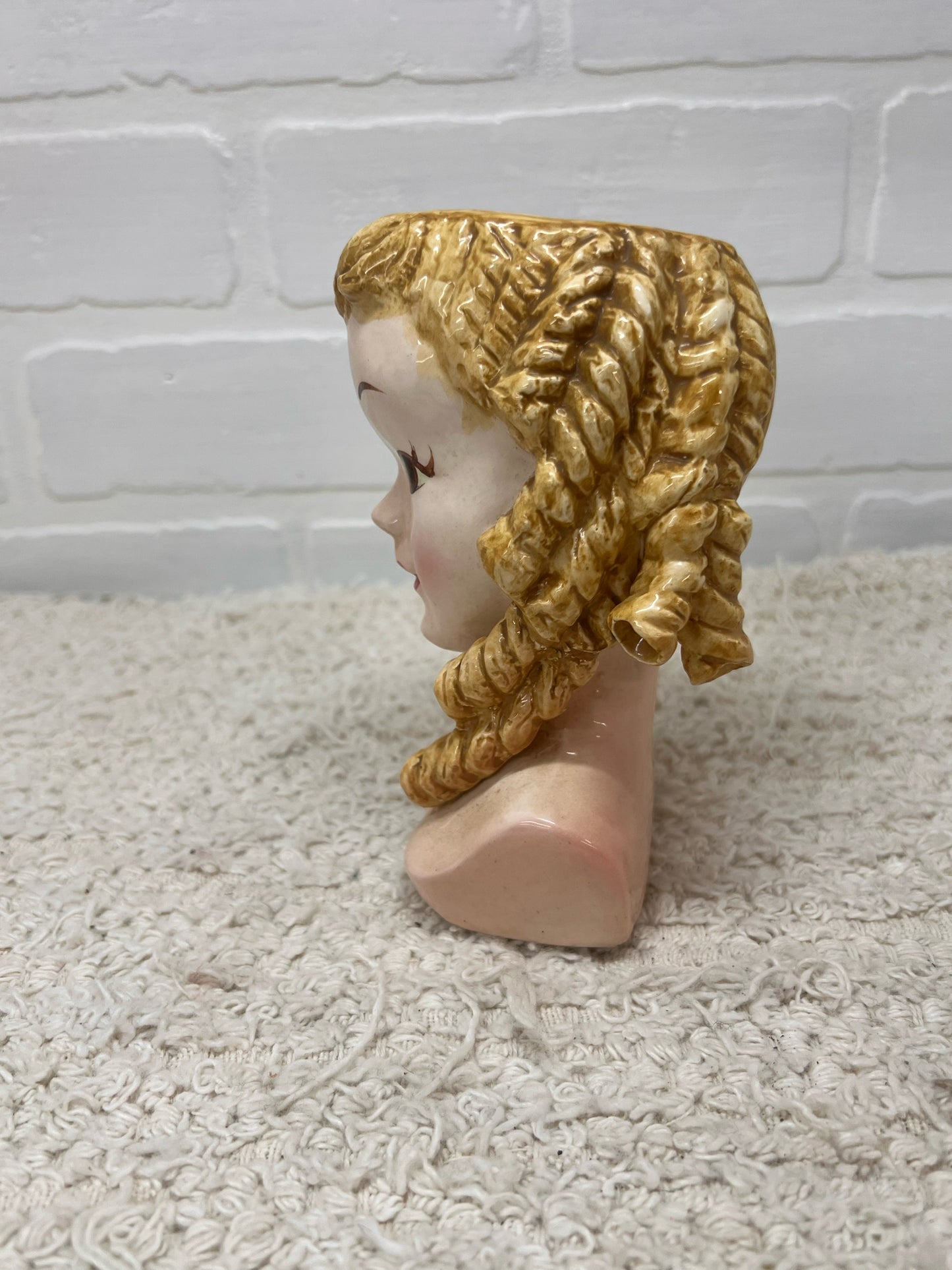 1950's Lady Head Vase Blonde with Sausage Curls