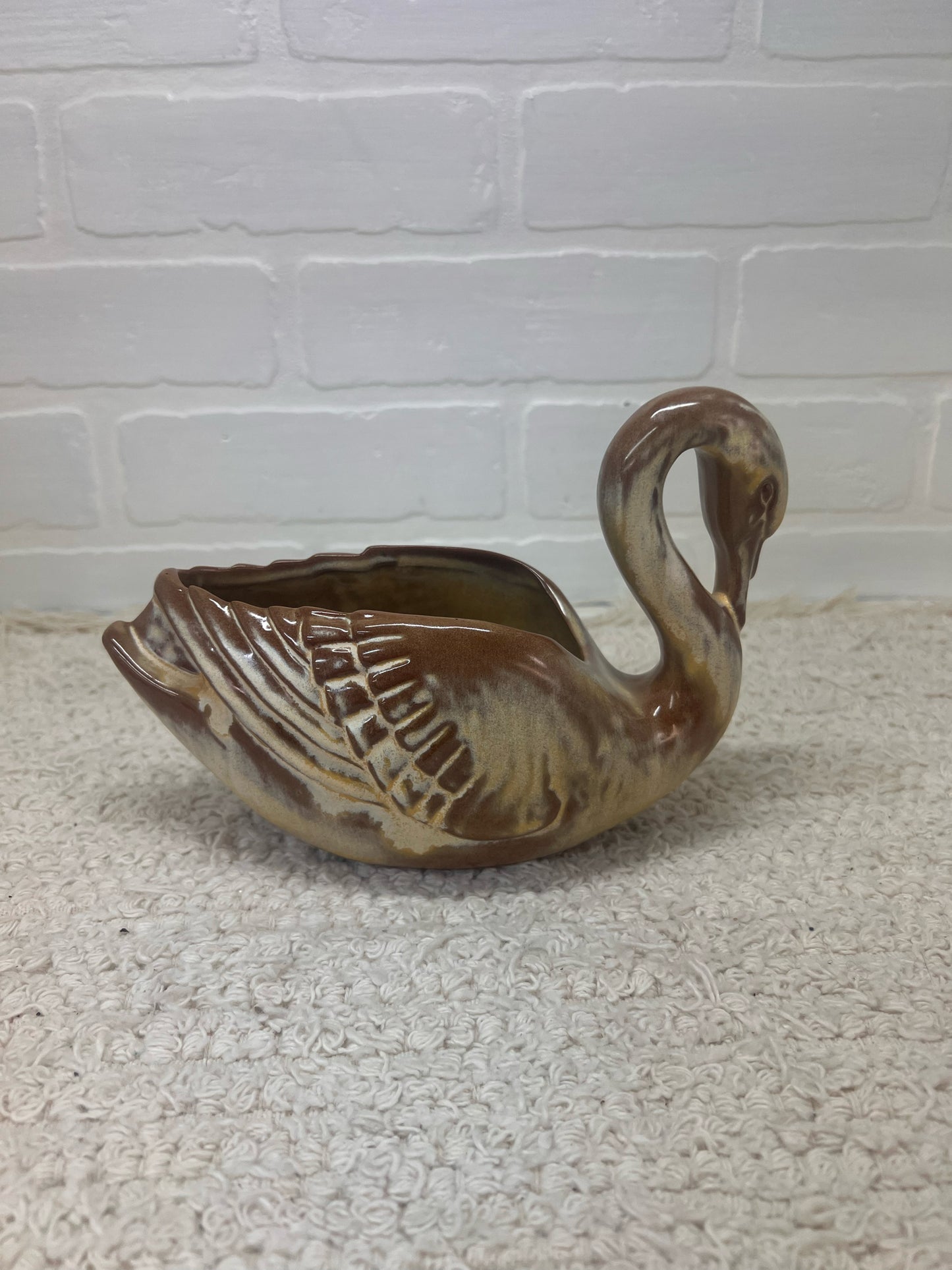 Frankoma228 Brown Glazed Swan Planter