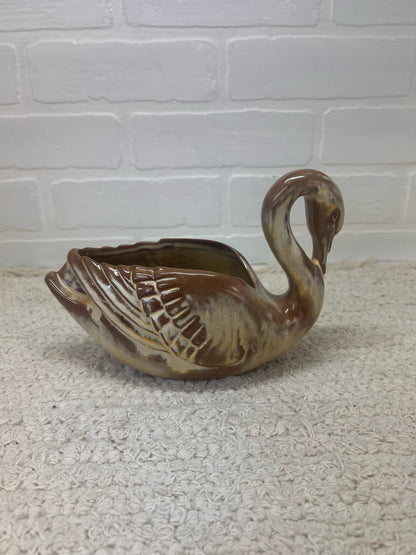 Frankoma228 Brown Glazed Swan Planter