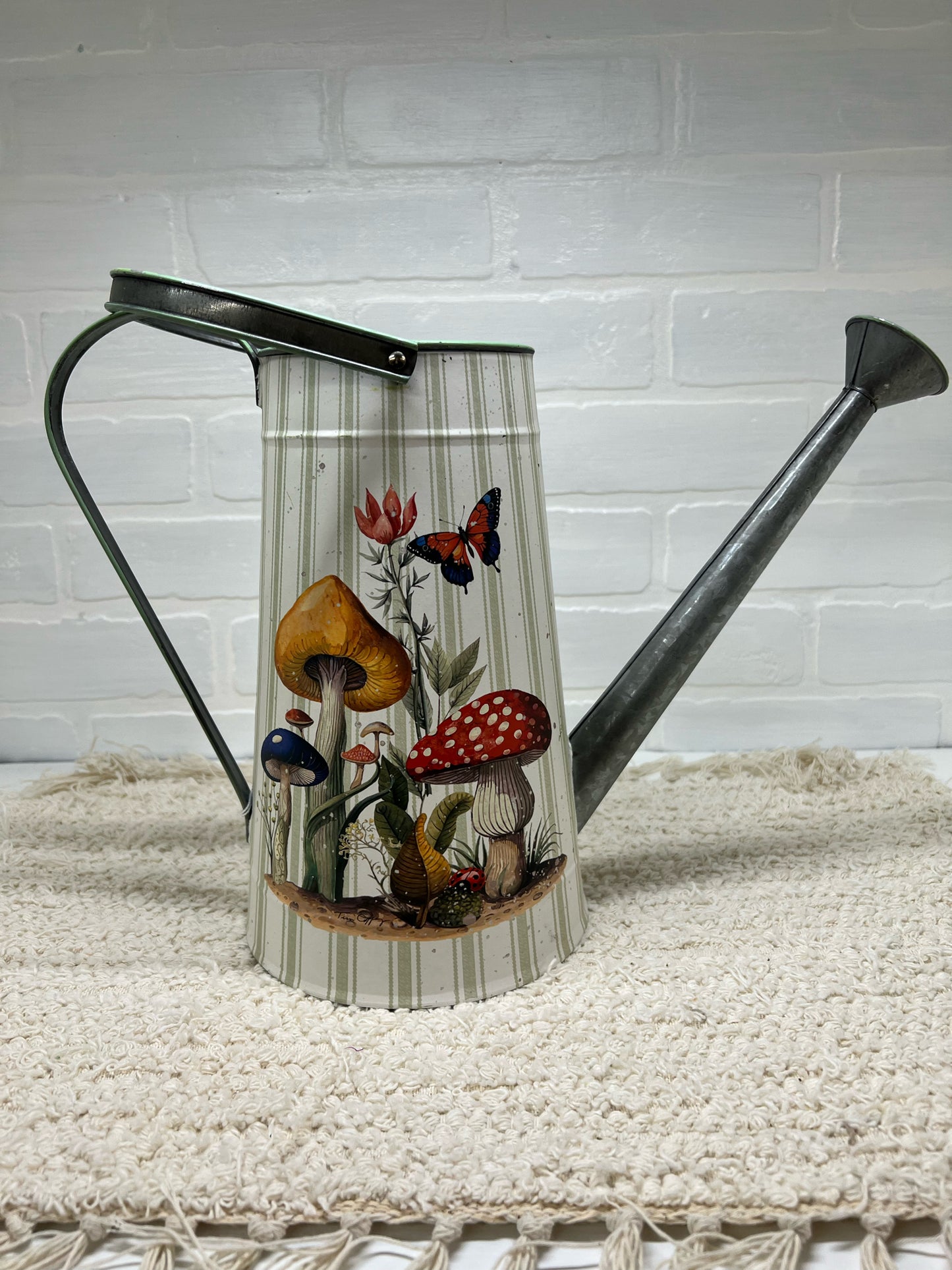 Decorative mushroom stripe watering can