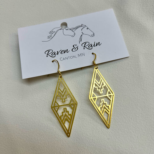 Raven & Rain Brass Diamond Shaped Earrings