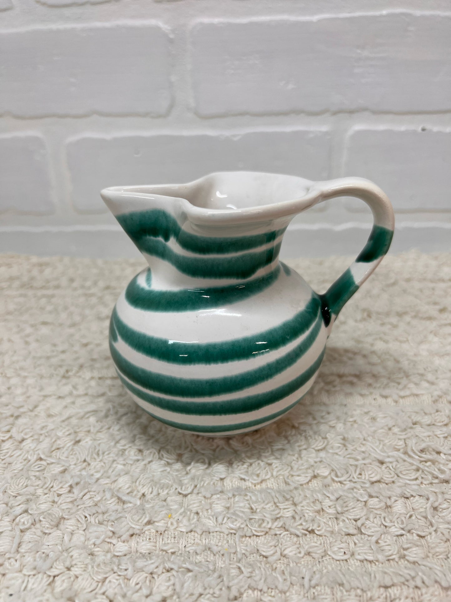 Vintage Austrian Aichwalder MCM Green Striped Creamer