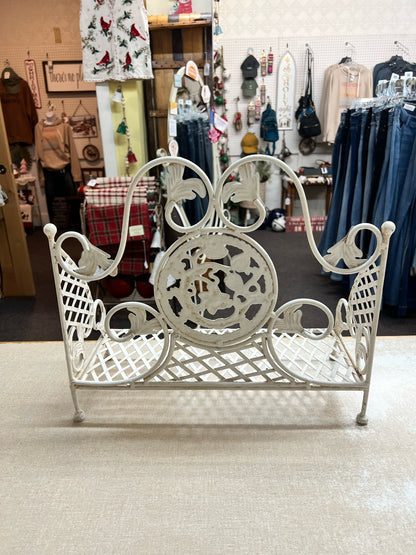 Vintage white metal rack/mini bench/shelf
