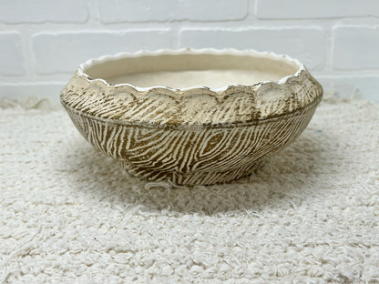 McCoy shallow bulb planter 1960's gold and cream bark pattern