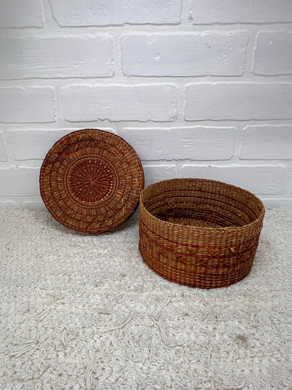 Vintage Round Lidded Basket