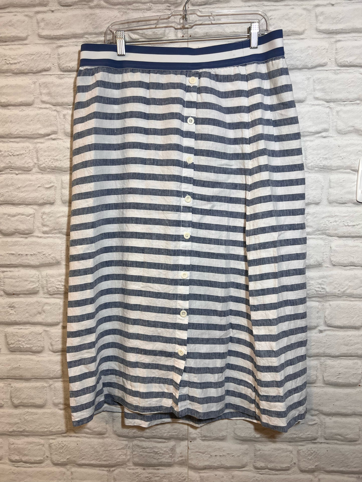 Size 1X J Jill Blue & White Striped Linen Midi Skirt