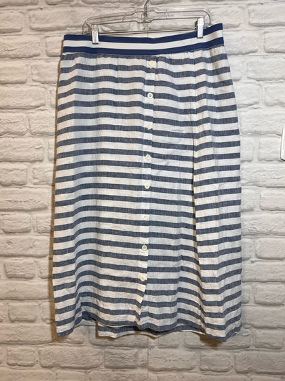 Size 1X J Jill Blue & White Striped Linen Midi Skirt