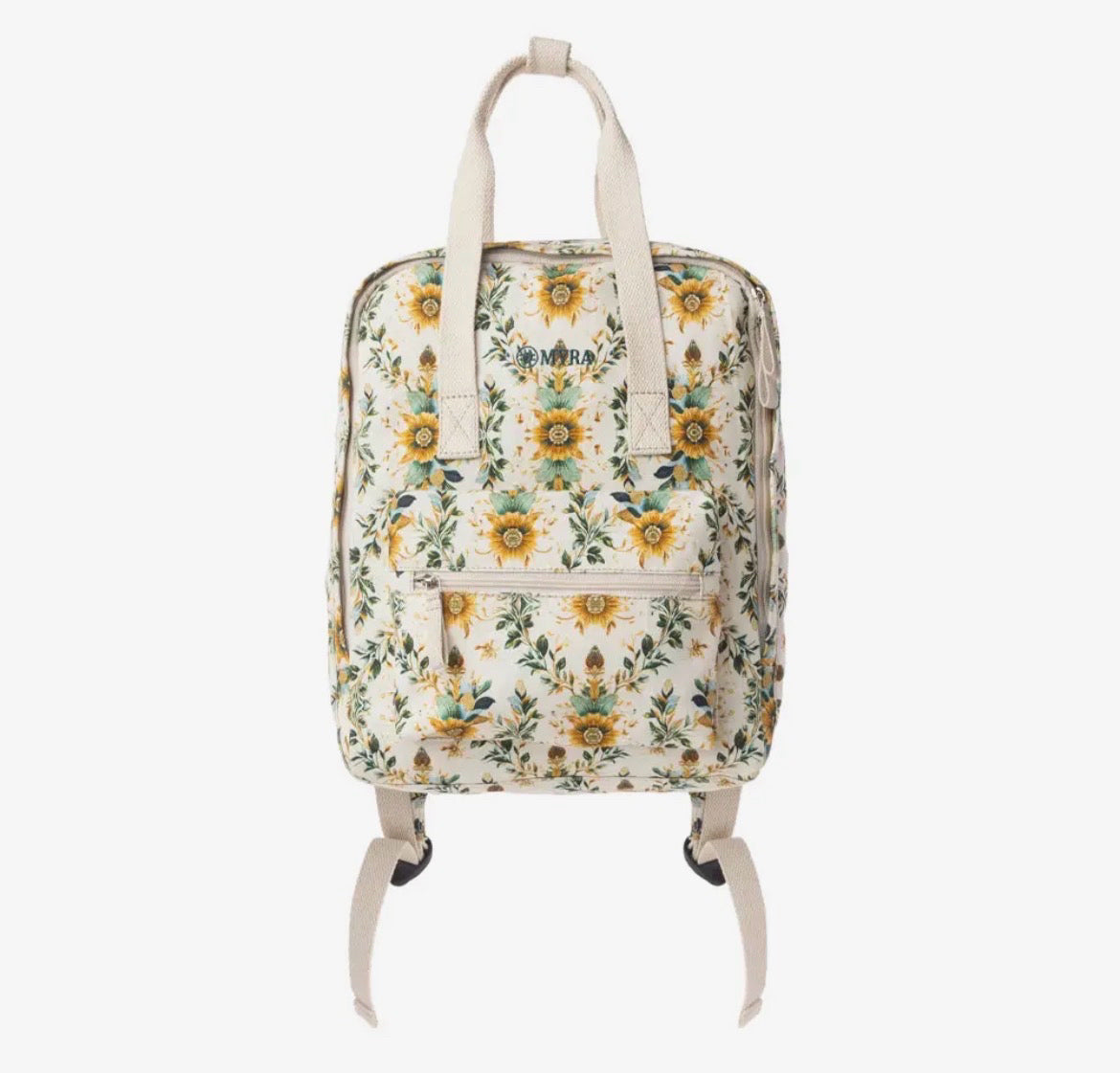 Myra Bag Meadow Cotton & Leather Backpack Bag  in Mustard/Cream