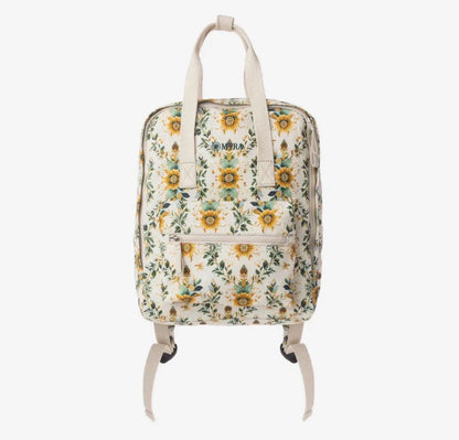 Myra Bag Meadow Cotton & Leather Backpack Bag  in Mustard/Cream