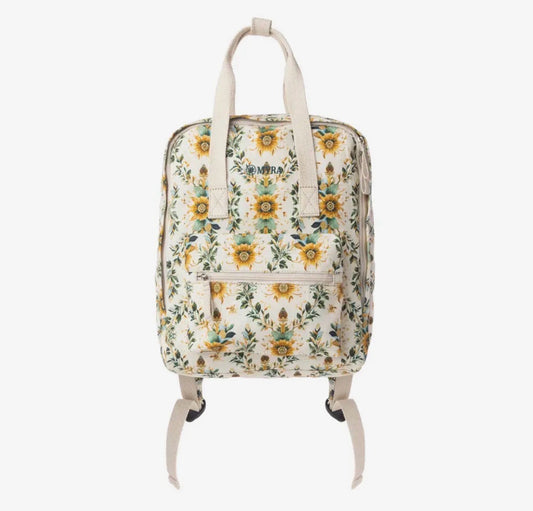 Myra Bag Meadow Cotton & Leather Backpack Bag  in Mustard/Cream