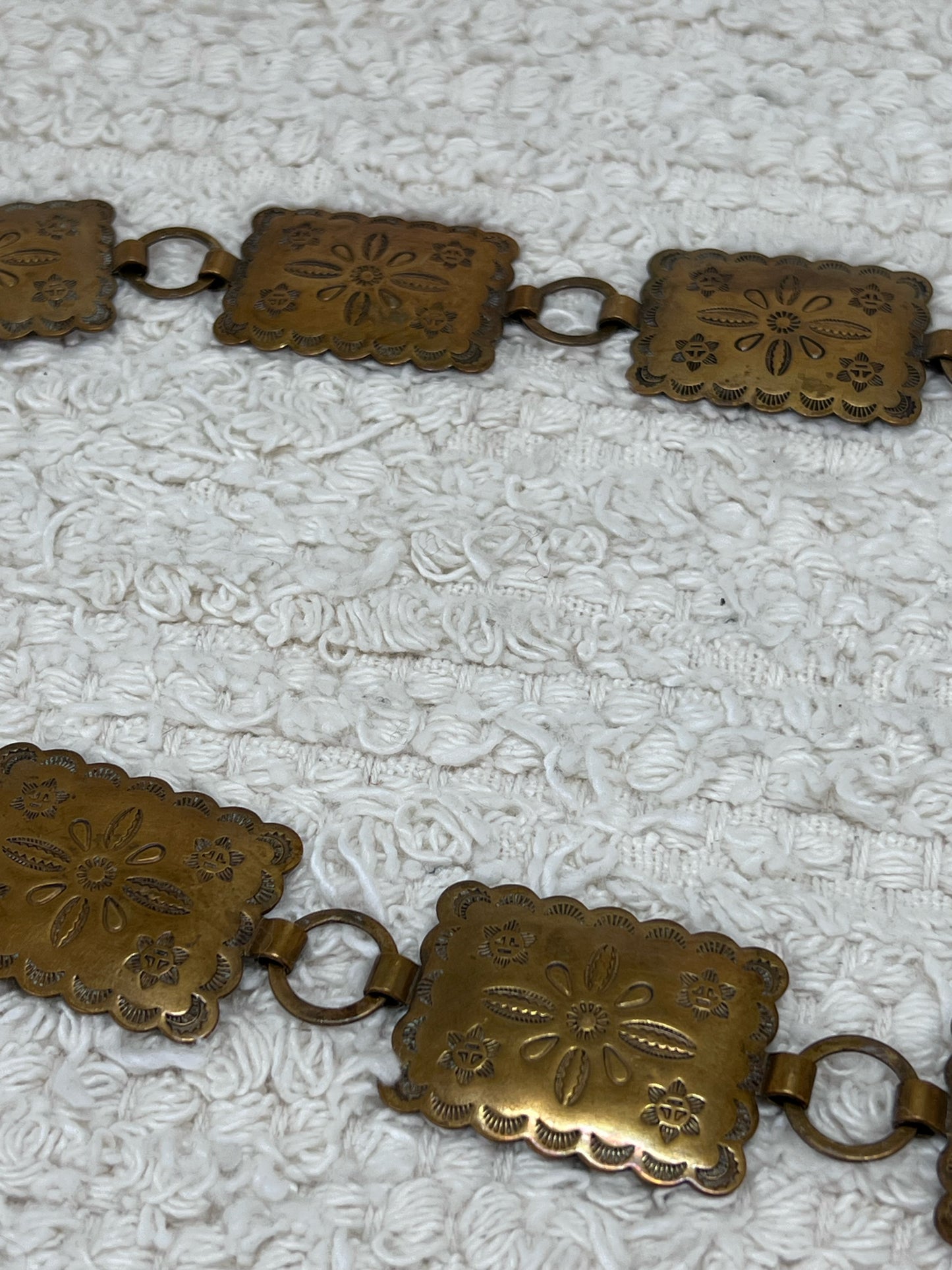 32" Copper Stamped Concho Belt Vintage 1970's