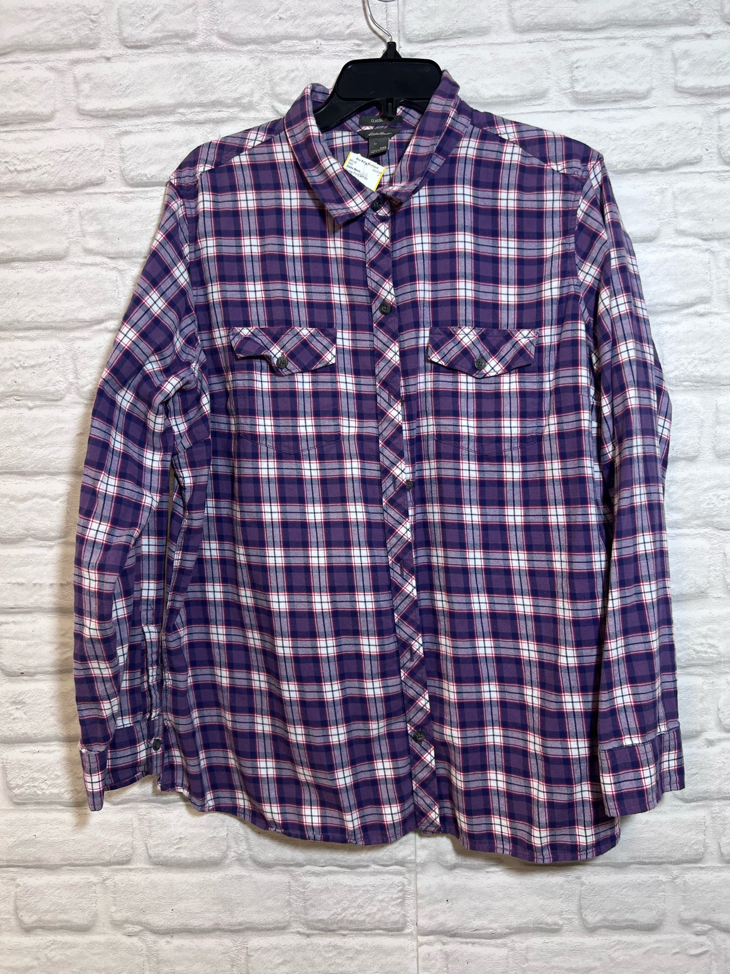 Size 2X Eddie Bauer Purple Plaid Button Down Shirt
