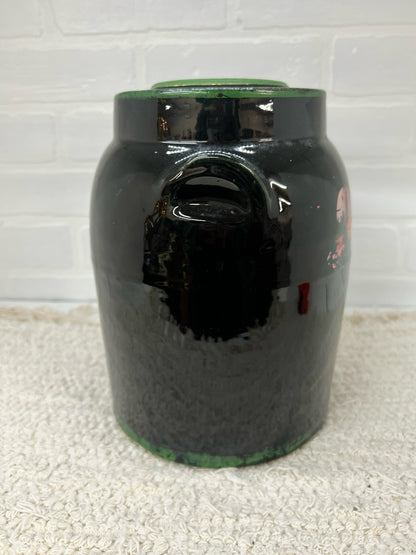 Primative painted lidded crock