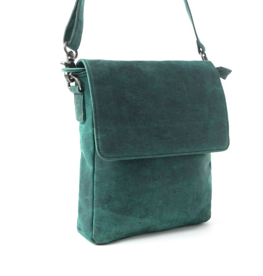 Mountain Heights Messenger Bag in Teal Green Suede