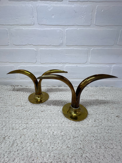 Swedish MCM Brass Lotus Candlestick Holders (Set of 2)