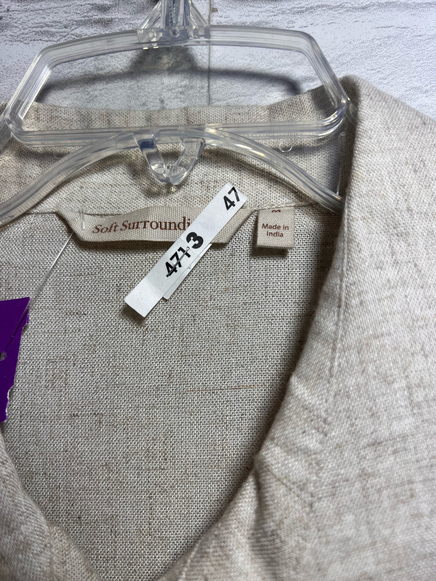 Size M Soft Surroundings Long Button Front Linen Blend Lace Detail Tunic