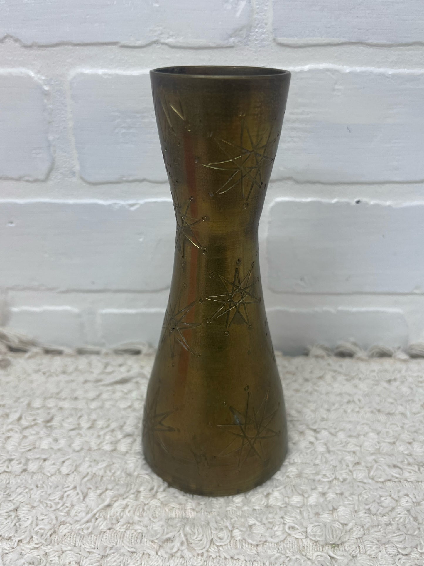 Vintage Brass Vase w/ Atomic Etched Design