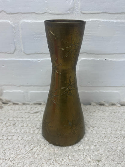 Vintage Brass Vase w/ Atomic Etched Design
