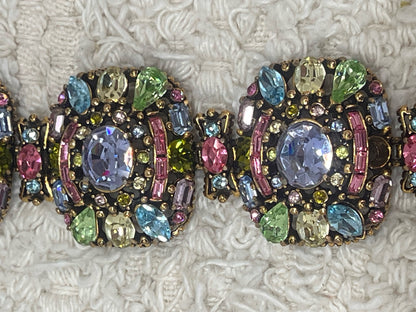 HollyCraft multicolor rhinestone chunky bracelet - mid-century stunner!