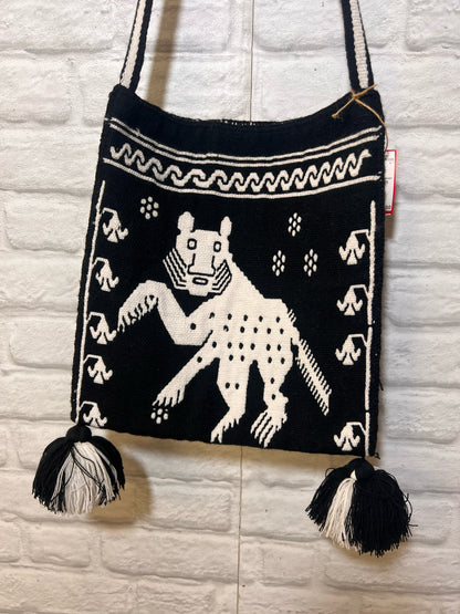 Vintage Peruvian Style Black & White Woven Tote Bag