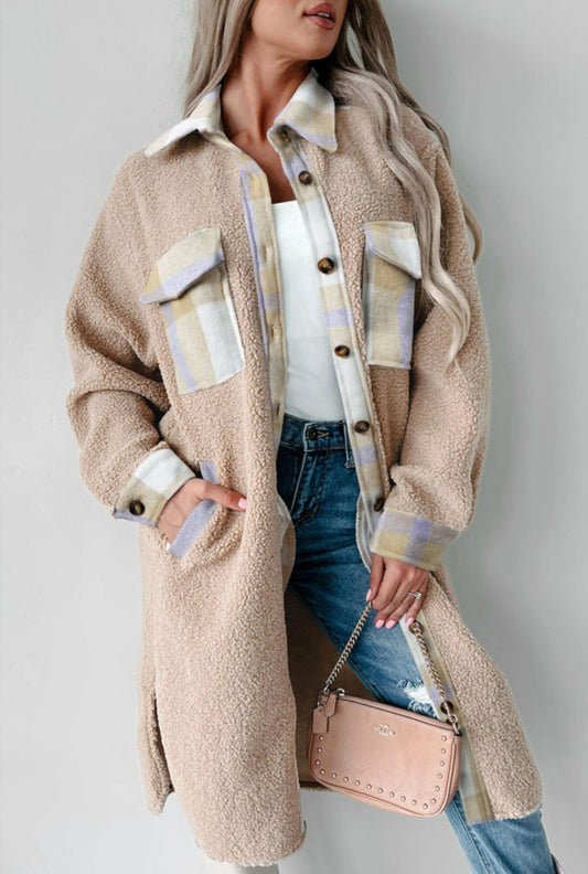 Plaid Patchwork Sherpa Longline Coat