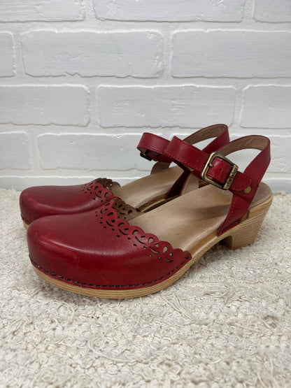 Shoe Size 39 Dansko Red Mary Jane Style Leather & Wood Clogs