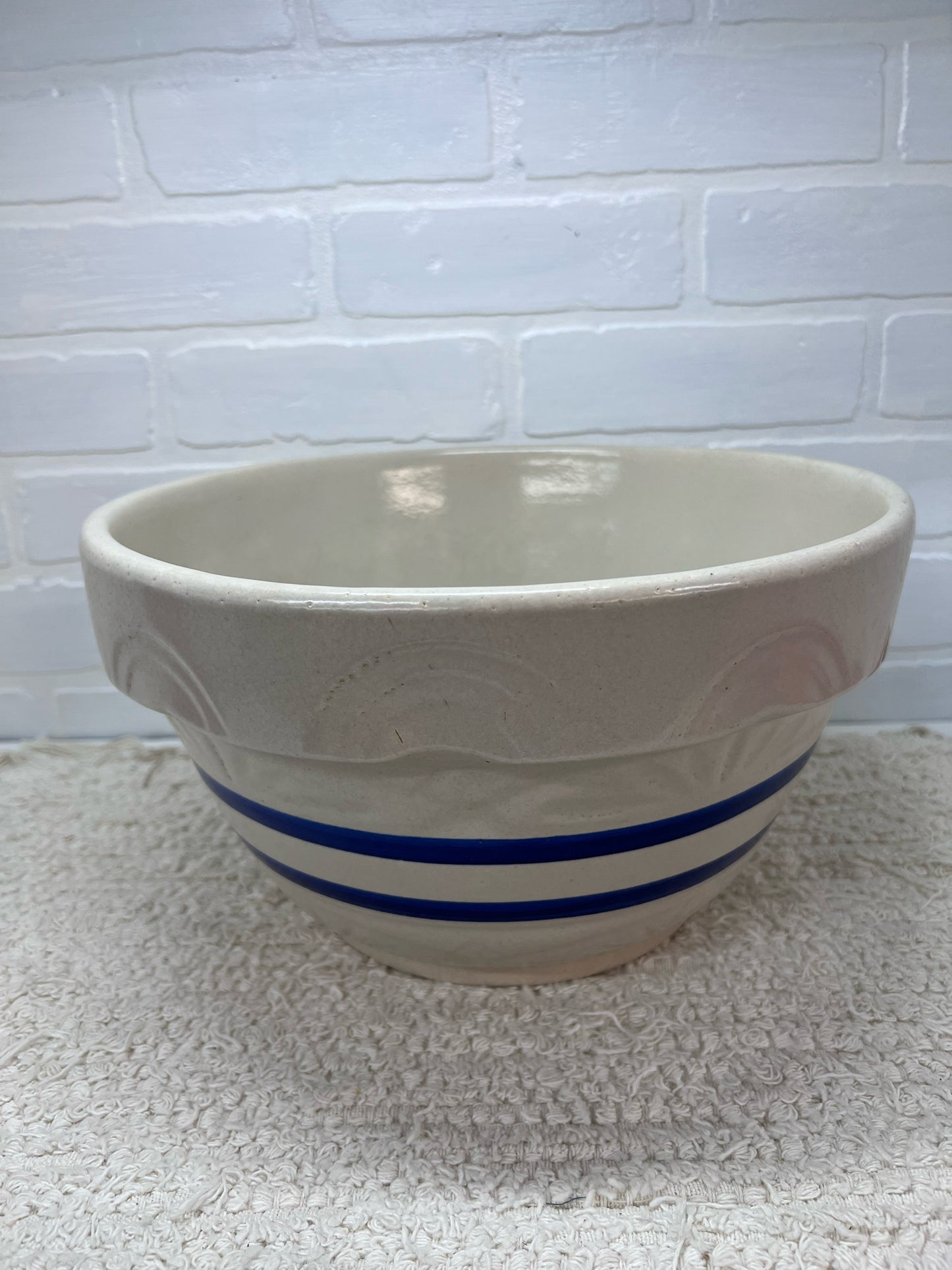 Ransbottom Roseville 12" Mid-Century Blue Banded Bowl