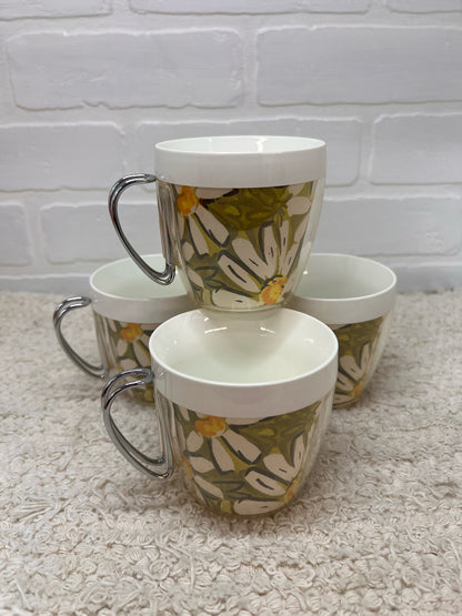 Thermo-Serv Lidded Pitcher w/ Four Mugs Green Daisy 1970's pattern