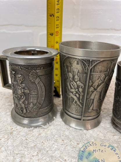 Austrian Pewter Glass Set - Vintage 1970s