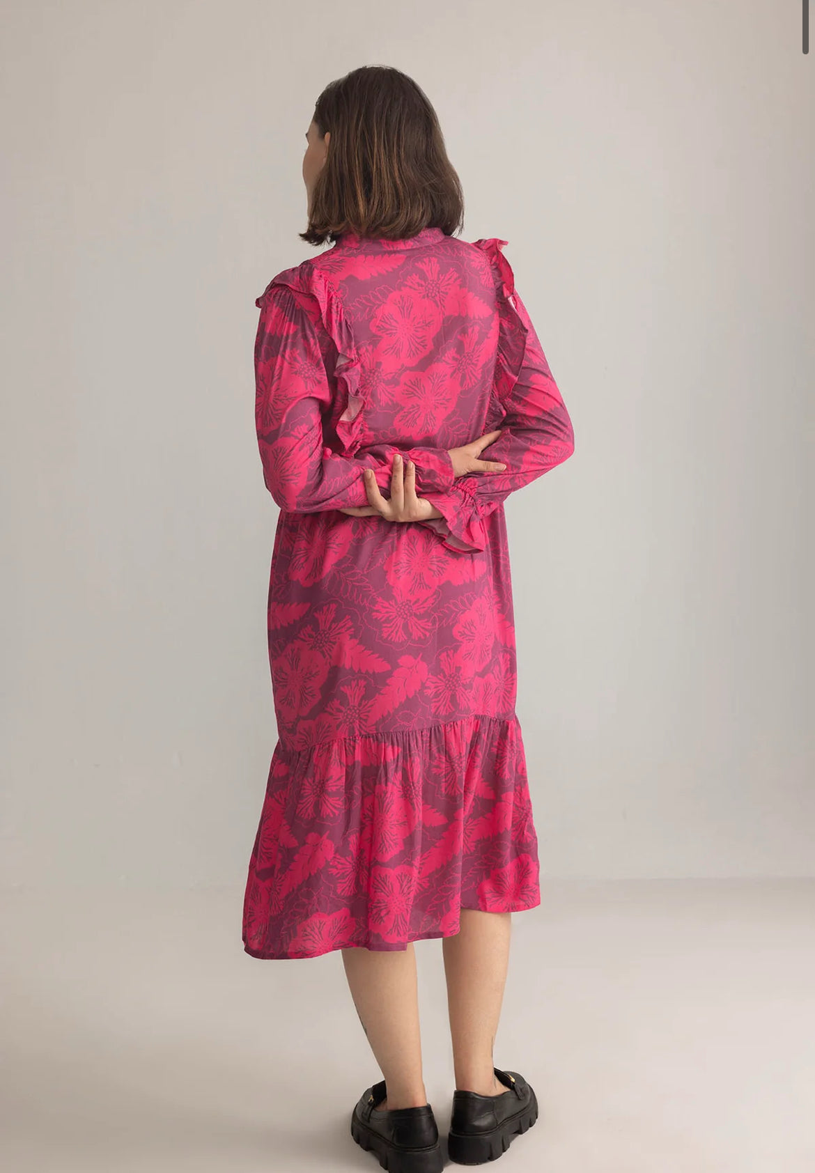 Spring Carnival Ruffle Dress in Boysenberry Pink